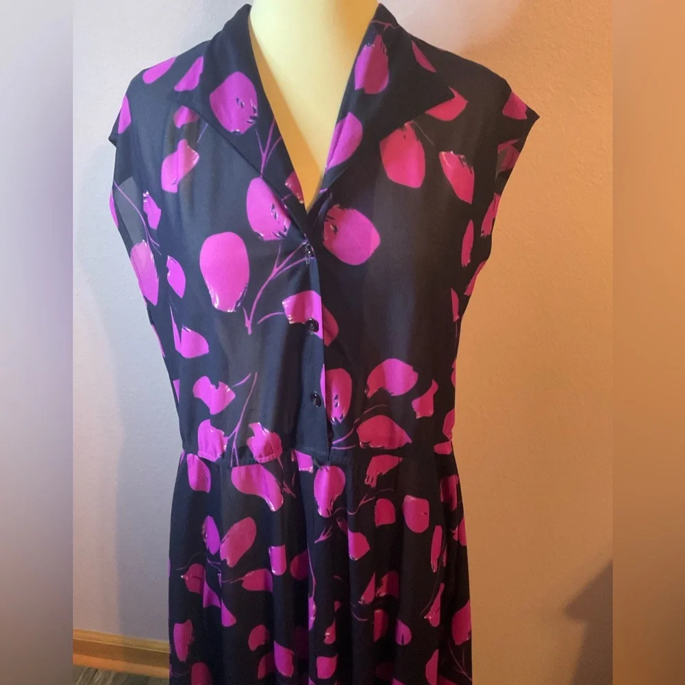 Vintage Murray Meisner Navy Blue Pink Dress‎ Size Large XL 12 14